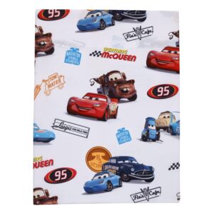 Disney Cars Radiator Springs White, Blue, and Red Lightning McQueen and Tow-Mater 4 Piece Toddler Bed Set - Comforter, Fitted Bottom Sheet, Flat Top Sheet and Reversible Pillowcase