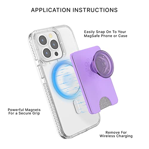 PopSockets Phone Wallet with Expanding Grip, Phone Card Holder, Wireless Charging Compatible, Wallet Compatible with MagSafe - Lavender