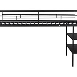 Anwickmak Metal Twin Low Loft Bed with Storage Shelves and Ladder, Bunk Floating Bed for Kids,Space Saving,No Box Spring Needed, Easy Assembly(Black)