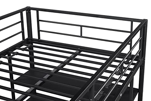 Anwickmak Metal Twin Low Loft Bed with Storage Shelves and Ladder, Bunk Floating Bed for Kids,Space Saving,No Box Spring Needed, Easy Assembly(Black)