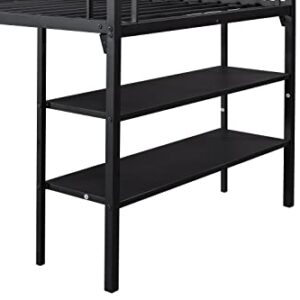 Anwickmak Metal Twin Low Loft Bed with Storage Shelves and Ladder, Bunk Floating Bed for Kids,Space Saving,No Box Spring Needed, Easy Assembly(Black)