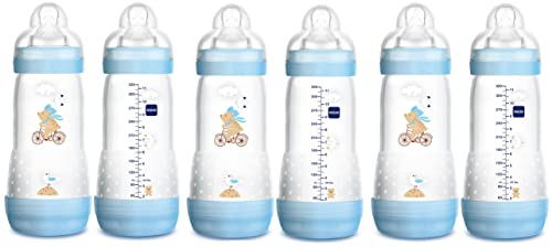 MAM Easy Start Anti-Colic Fast Flow Bottles, 11 oz. (6-Count), Easy Switch Between Breast and Bottle, Reduces Air Bubbles and Colic, 4+ Months, Boy