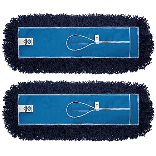 Nine Forty 36-Inch Premium Nylon Dust Mop Replacement Head - Heavy Duty Mop Head Refill for Industrial, Commercial, and Residential Cleaning - Dry Floor Duster for Hardwood Surfaces - Blue (2-Pack)