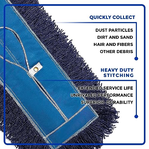 Nine Forty 36-Inch Premium Nylon Dust Mop Replacement Head - Heavy Duty Mop Head Refill for Industrial, Commercial, and Residential Cleaning - Dry Floor Duster for Hardwood Surfaces - Blue (2-Pack)