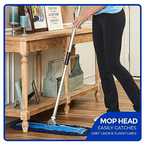 Nine Forty 36-Inch Premium Nylon Dust Mop Replacement Head - Heavy Duty Mop Head Refill for Industrial, Commercial, and Residential Cleaning - Dry Floor Duster for Hardwood Surfaces - Blue (2-Pack)