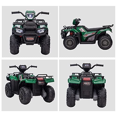 Aosom 12V Kids ATV Battery-Operated with AUX Port & USB, Kids 4 Wheeler with Tough Wear-Resistant Tread, Electric Four Wheeler Kids Ride on Car Electric Car, Green