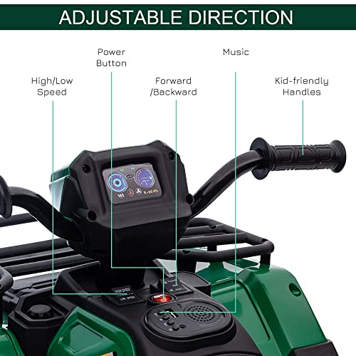 Aosom 12V Kids ATV Battery-Operated with AUX Port & USB, Kids 4 Wheeler with Tough Wear-Resistant Tread, Electric Four Wheeler Kids Ride on Car Electric Car, Green