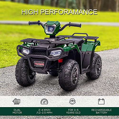 Aosom 12V Kids ATV Battery-Operated with AUX Port & USB, Kids 4 Wheeler with Tough Wear-Resistant Tread, Electric Four Wheeler Kids Ride on Car Electric Car, Green