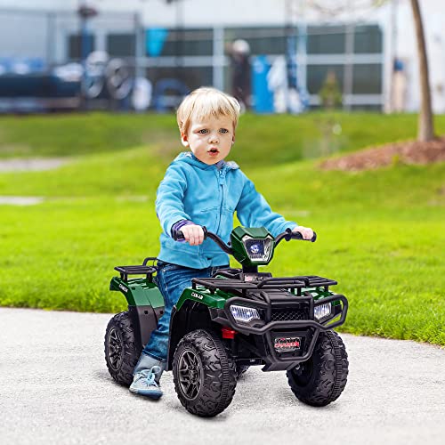 Aosom 12V Kids ATV Battery-Operated with AUX Port & USB, Kids 4 Wheeler with Tough Wear-Resistant Tread, Electric Four Wheeler Kids Ride on Car Electric Car, Green