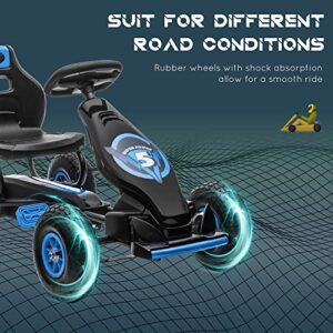 Aosom Kids Pedal Go Kart Ride-on Toy with Ergonomic Comfort, Pedal Car with Tough, Wear-Resistant Tread, Go Cart Kids Car for Boys & Girls with Suspension System, Safety Hand Brake, Ages 5-12, Blue