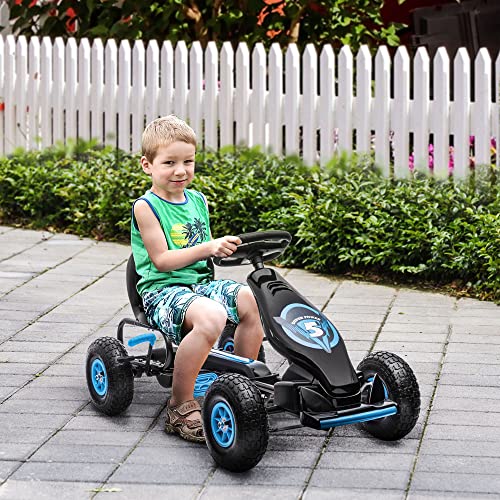 Aosom Kids Pedal Go Kart Ride-on Toy with Ergonomic Comfort, Pedal Car with Tough, Wear-Resistant Tread, Go Cart Kids Car for Boys & Girls with Suspension System, Safety Hand Brake, Ages 5-12, Blue