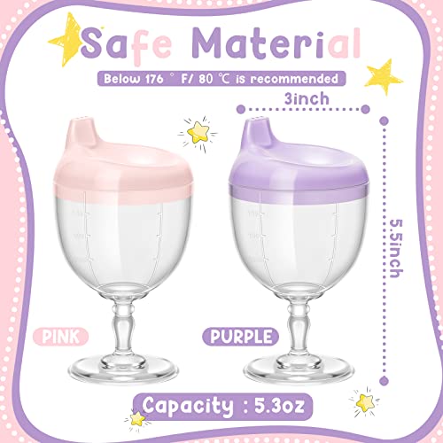 2 Pcs Baby Wine Sippy Cup Plastic Goblet Cup No Spill Wine Glass Sippy Cup Baby Goblet Cup Baby Sippy Cup Wine Glass Beverage Mug Milk Bottle with Lid for Kids on Birthday Party (Pink, Purple)