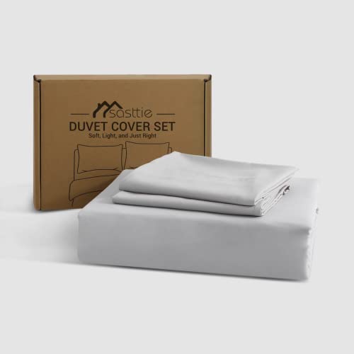 Sasttie Duvet Cover Set Queen Size, Light Grey Ultra Soft Prewashed, 3 Pieces, 1 Duvet Cover with Zipper Closure and Corner Ties (90''x90''), 2 Pillowcases (20''x 30'')