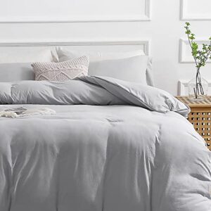 sasttie duvet cover set queen size, light grey ultra soft prewashed, 3 pieces, 1 duvet cover with zipper closure and corner ties (90''x90''), 2 pillowcases (20''x 30'')