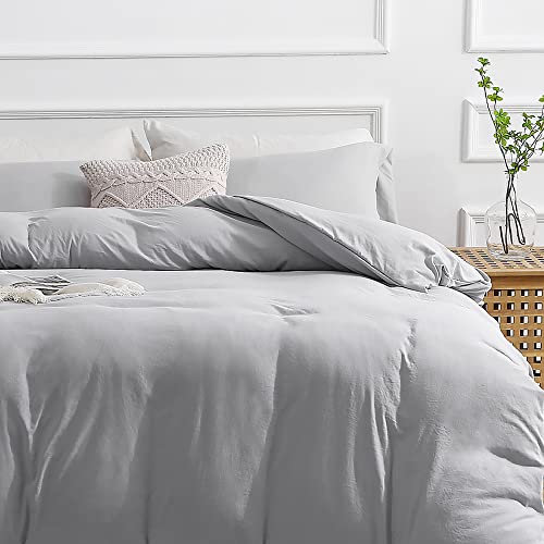 Sasttie Duvet Cover Set Queen Size, Light Grey Ultra Soft Prewashed, 3 Pieces, 1 Duvet Cover with Zipper Closure and Corner Ties (90''x90''), 2 Pillowcases (20''x 30'')