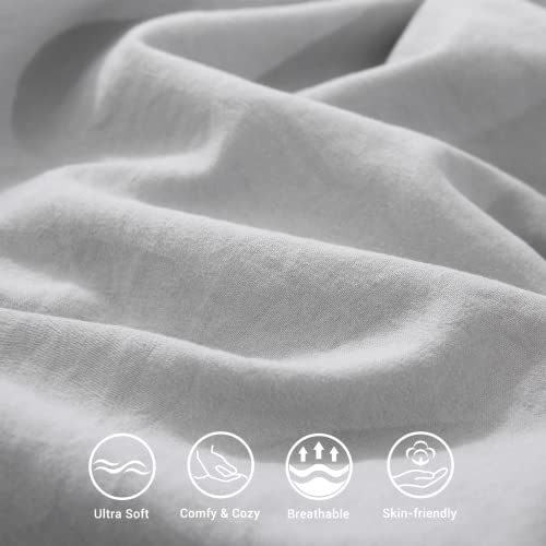 Sasttie Duvet Cover Set Queen Size, Light Grey Ultra Soft Prewashed, 3 Pieces, 1 Duvet Cover with Zipper Closure and Corner Ties (90''x90''), 2 Pillowcases (20''x 30'')