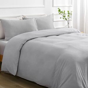 Sasttie Duvet Cover Set Queen Size, Light Grey Ultra Soft Prewashed, 3 Pieces, 1 Duvet Cover with Zipper Closure and Corner Ties (90''x90''), 2 Pillowcases (20''x 30'')