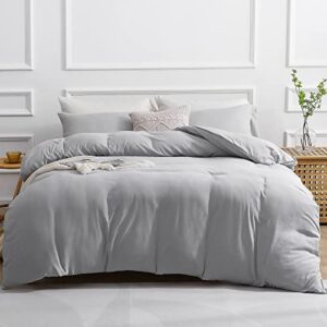 sasttie duvet cover king size, light grey ultra soft prewashed king duvet cover set, 3 pieces, 1 duvet cover with zipper closure and corner ties (104''x90''), 2 pillowcases (20''x 36'')