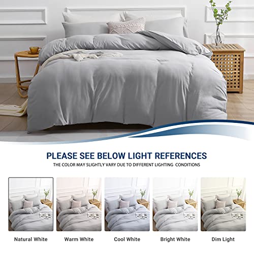 Sasttie Duvet Cover King Size, Light Grey Ultra Soft Prewashed King Duvet Cover Set, 3 Pieces, 1 Duvet Cover with Zipper Closure and Corner Ties (104''x90''), 2 Pillowcases (20''x 36'')