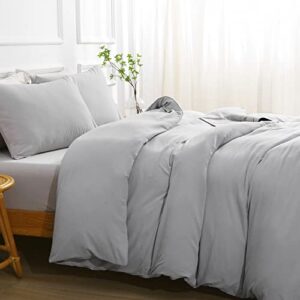 Sasttie Duvet Cover King Size, Light Grey Ultra Soft Prewashed King Duvet Cover Set, 3 Pieces, 1 Duvet Cover with Zipper Closure and Corner Ties (104''x90''), 2 Pillowcases (20''x 36'')