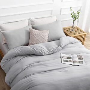 Sasttie Duvet Cover King Size, Light Grey Ultra Soft Prewashed King Duvet Cover Set, 3 Pieces, 1 Duvet Cover with Zipper Closure and Corner Ties (104''x90''), 2 Pillowcases (20''x 36'')