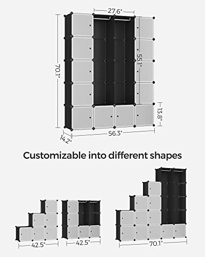 SONGMICS Cube Storage Organzier Portable Wardrobe Closet, 12 Cubes DIY Plastic Armoire Cabinet Modular Shelves Unit with Doors and Hanging Rods for Bedroom, Black ULPC301B01