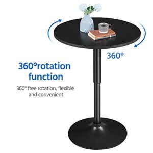 Yaheetech Round Pub Table Height Adjustable with 360° Swivel MDF Tabletop for Dining Bistro Café Home Bar, Full Black