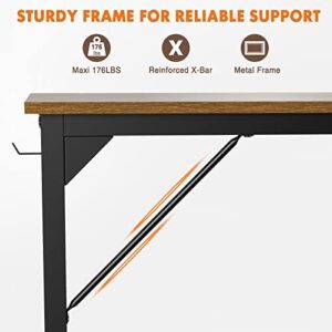 Computer Desk Home Office Desk 47 Inch Writing Desks Small Space Desk Study Table Modern Simple Style Work Table Student Desk PC Table with Storage Bag Headphone Hook Metal Frame for Home, Bedroom