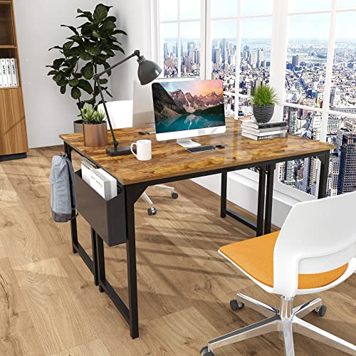 Computer Desk Home Office Desk 47 Inch Writing Desks Small Space Desk Study Table Modern Simple Style Work Table Student Desk PC Table with Storage Bag Headphone Hook Metal Frame for Home, Bedroom