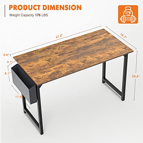 Computer Desk Home Office Desk 47 Inch Writing Desks Small Space Desk Study Table Modern Simple Style Work Table Student Desk PC Table with Storage Bag Headphone Hook Metal Frame for Home, Bedroom