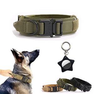 tactical dog collar with silicone airtag case, military training nylon dog collars with control handle and heavy duty metal buckle, adjustable for medium large dogs (green l)
