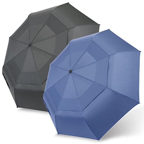 LFLFWY 2 Pack Double Layer Windproof Umbrella - Compact Travel Umbrella Automatic Open and Close, Lightweight Car Umbrella for Men and Women