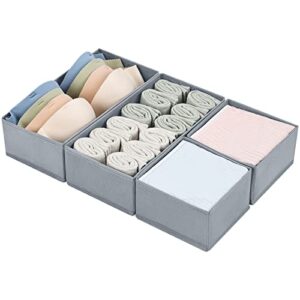 dimj drawer organizer, underwear drawer organizer divider, set of 4 fabric drawer organizer, dresser drawer dividers for baby clothes, socks, belt, tie (grey)