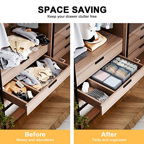 DIMJ Drawer Organizer, Underwear Drawer Organizer Divider, Set of 4 Fabric Drawer Organizer, Dresser Drawer Dividers for Baby Clothes, Socks, Belt, Tie (Grey)