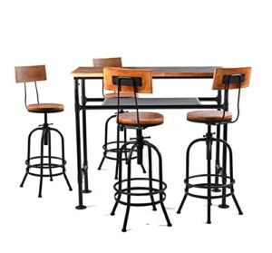diwhy 5 piece bar table and barstool set industrial rectangular pipe dining pub bar table and kitchen counter height adjustable stool with backrest black (1 table + 4 chairs)
