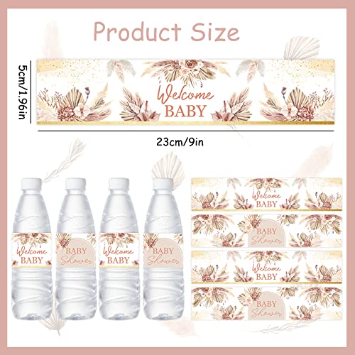 Cheereveal 24PCS Pampas Grass Baby Shower Water Bottle Labels, Boho Baby Shower Waterproof Self Adhesive Water Bottle Labels for Boho Pampas Baby Shower Decorations