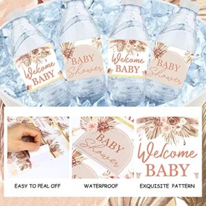 Cheereveal 24PCS Pampas Grass Baby Shower Water Bottle Labels, Boho Baby Shower Waterproof Self Adhesive Water Bottle Labels for Boho Pampas Baby Shower Decorations