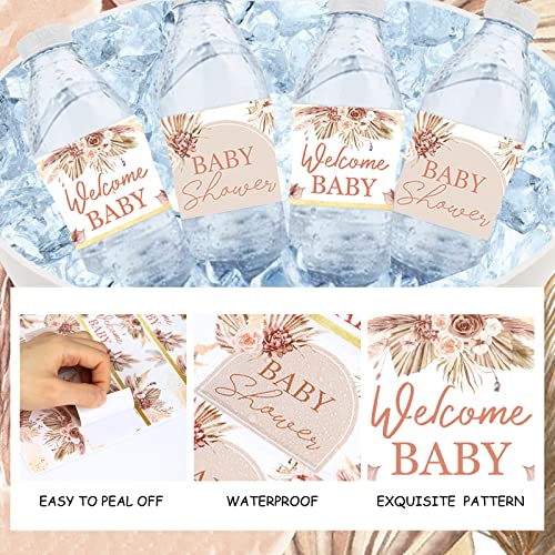 Cheereveal 24PCS Pampas Grass Baby Shower Water Bottle Labels, Boho Baby Shower Waterproof Self Adhesive Water Bottle Labels for Boho Pampas Baby Shower Decorations