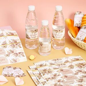 Cheereveal 24PCS Pampas Grass Baby Shower Water Bottle Labels, Boho Baby Shower Waterproof Self Adhesive Water Bottle Labels for Boho Pampas Baby Shower Decorations