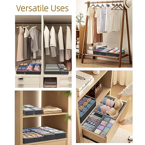 10 Pack Dresser Drawer Organizers for Clothing, Total 80 Cell Underwear Organizer Bra Sock Organizer for Drawer Divider Foldable Closet Organizers and Storage for Baby Clothes, Bras, Socks, Darkgrey