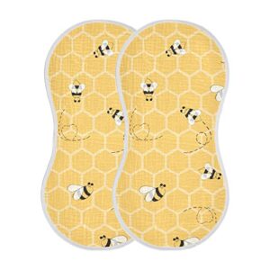 yyzzh cute bee on honey yellow honeycomb muslin burp cloths for baby 2 pack 100% cotton baby washcloths bibs for boy girl