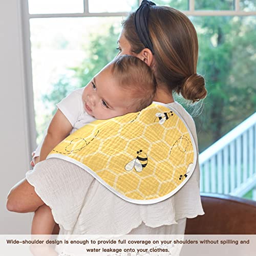 YYZZH Cute Bee On Honey Yellow Honeycomb Muslin Burp Cloths for Baby 2 Pack 100% Cotton Baby Washcloths Bibs for Boy Girl