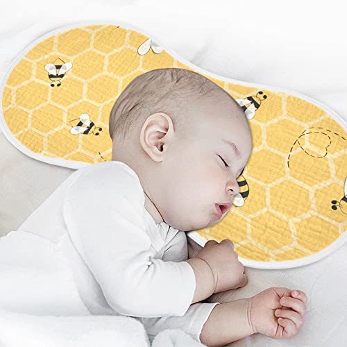 YYZZH Cute Bee On Honey Yellow Honeycomb Muslin Burp Cloths for Baby 2 Pack 100% Cotton Baby Washcloths Bibs for Boy Girl