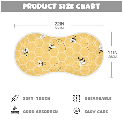 YYZZH Cute Bee On Honey Yellow Honeycomb Muslin Burp Cloths for Baby 2 Pack 100% Cotton Baby Washcloths Bibs for Boy Girl