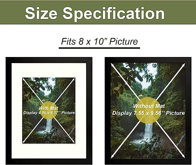 AINAHYVA Picture Frames 8x10 Picture Frame Set of 3, Made of High Definition Plastic Glass for 5x7 with Mat or 8x10 Without Mat, Table Top and Wall Mounting Decor, Pre-Installed Wall Mounting Hardware (Black)