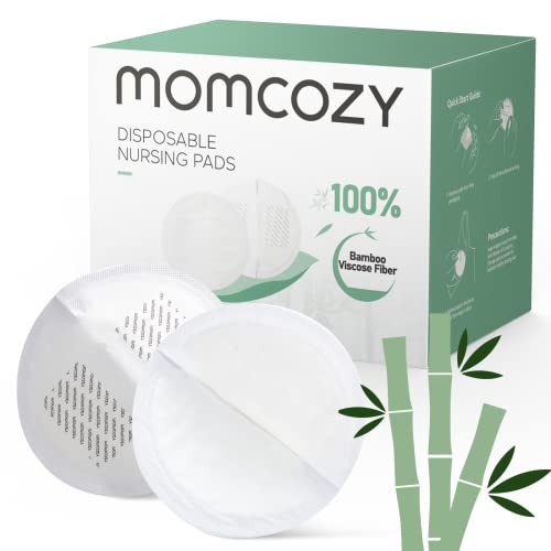 Momcozy Bamboo Fiber Disposable Nursing Pads, 100% Natural Materials and 100% Biodegradable, Skin Contacts Only Most Natural Materials, for Sensitive Skin, Individually Packaged（80 Count）