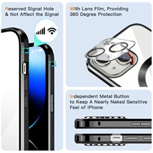 ESTPEAK [CD Loop+Safety Lock] Magnetic Case for iPhone 14 Case,[Privacy Screen with Camera Lens][Electroplating Metal Bumper] Double Sided 9H Glass Compatible with MagSafe Case for iPhone 14 Black