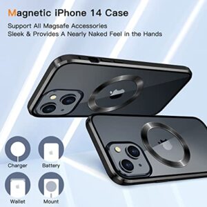 ESTPEAK [CD Loop+Safety Lock] Magnetic Case for iPhone 14 Case,[Privacy Screen with Camera Lens][Electroplating Metal Bumper] Double Sided 9H Glass Compatible with MagSafe Case for iPhone 14 Black