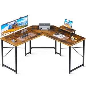 odk l shaped gaming desk, 51 inch computer desk with monitor stand, pc gaming desk, corner desk table for home office sturdy writing workstation, vintage