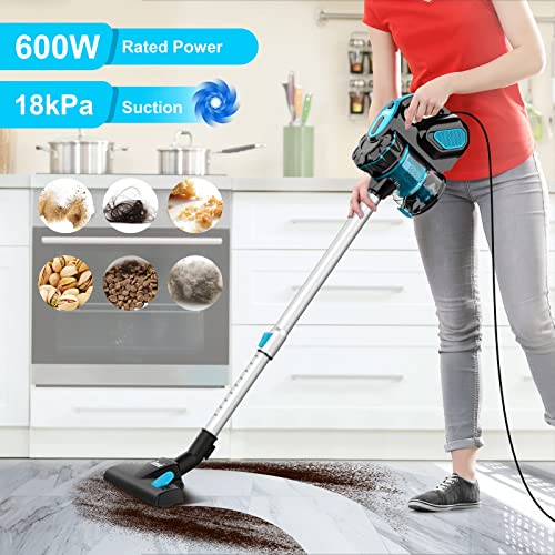 INSE Corded Vacuum Cleaner, 600W Powerful 18000Pa Vacuum Cleaner, 6-in-1 Versatile Lightweight Corded Stick Vacuum Cleaner for Pet Hair Hardwood Floor - Blue